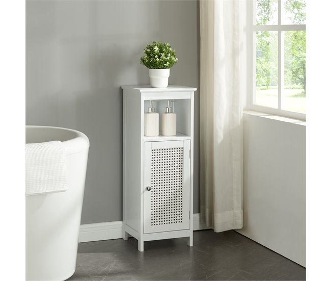 Armário de casa de banho Karlsøy com 1 porta MDF rattan Branco