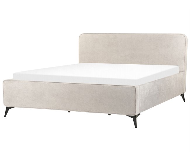 Beliani Cama com estrado Poliéster VALOGNES 192x220 Cinza Claro