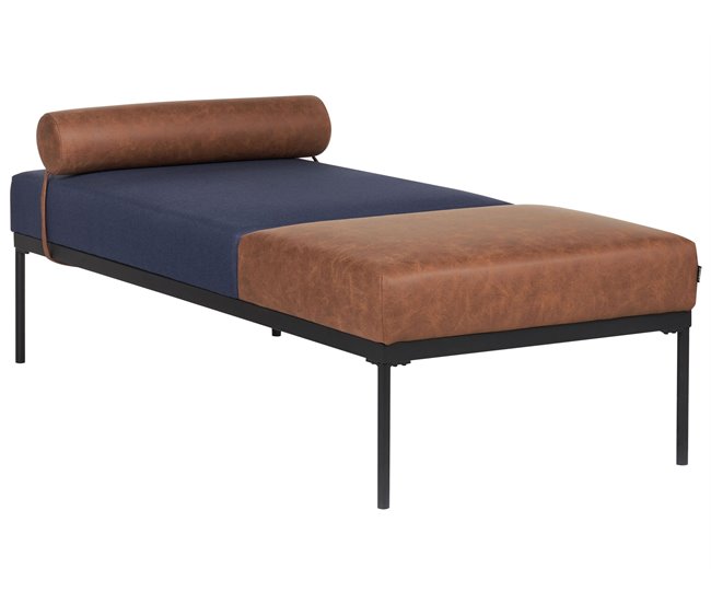 Beliani Chaise longue Pele sintética, Linho sintético MALMOS Azul