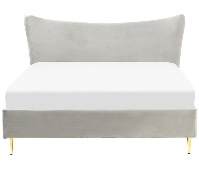 Beliani Cama Terciopelo CHALEIX 168x212 Cinza Claro