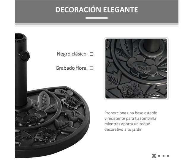 Base Chapéu de Sol Semicircular Aço, Cimento e HDPE Outsunny 50x32 Preto