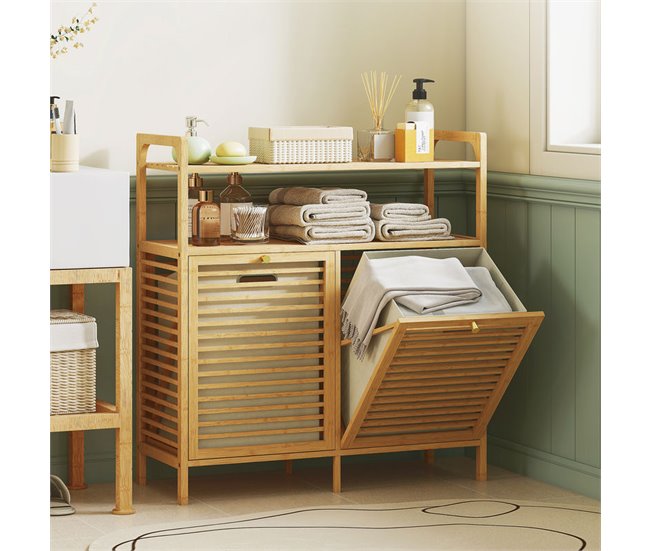 Armário para Roupa Suja Bambu e Poliéster HOMCOM Castanho