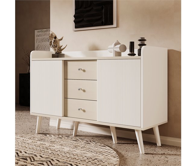 Aparador com 2 portas e 3 gavetas Natural/ Branco