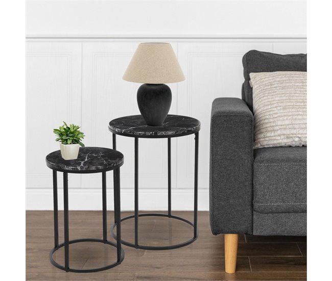 Well Home Conjunto de 2 mesas em mdf e metal Preto