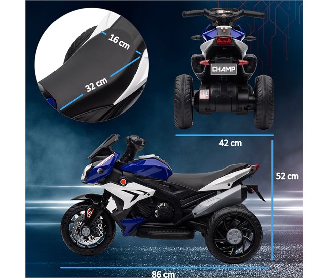 Motocicleta Elétrica Metal e PP HOMCOM Azul