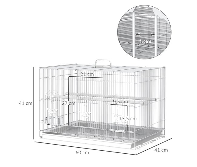 Gaiola para pássaros fio metálico e plástico PawHut Branco