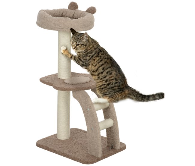 Arranhador para Gatos Melamina de Madeira e Juta; PawHut Castanho