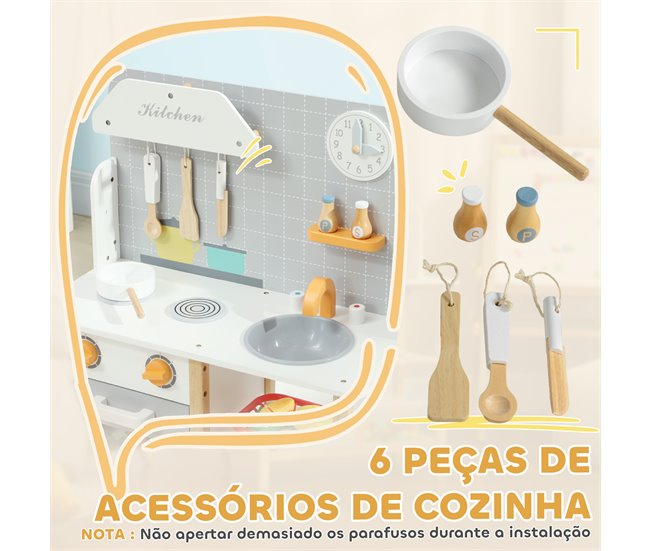 Cozinha de Brinquedo MDF e Madeira de Pinho AIYAPLAY Cinza