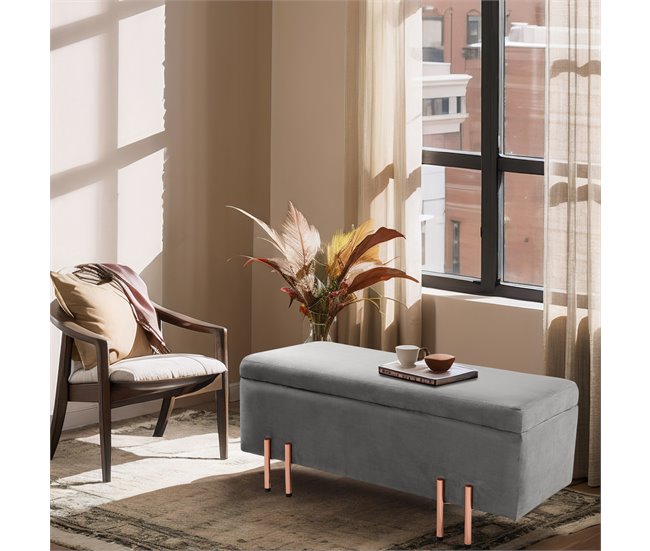 Arca de assento Dals veludo pernas metálicas [en.casa] 100x40 Castanho