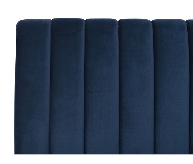 Beliani Cama com estrado Veludo MARVILLE 198x225 Azul Marino