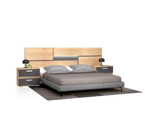 Cabeceira da cama com mesas de cabeceira Ataneq Pure Castanho