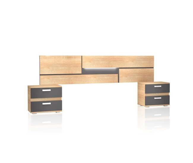 Cabeceira da cama com mesas de cabeceira Ataneq Pure Castanho