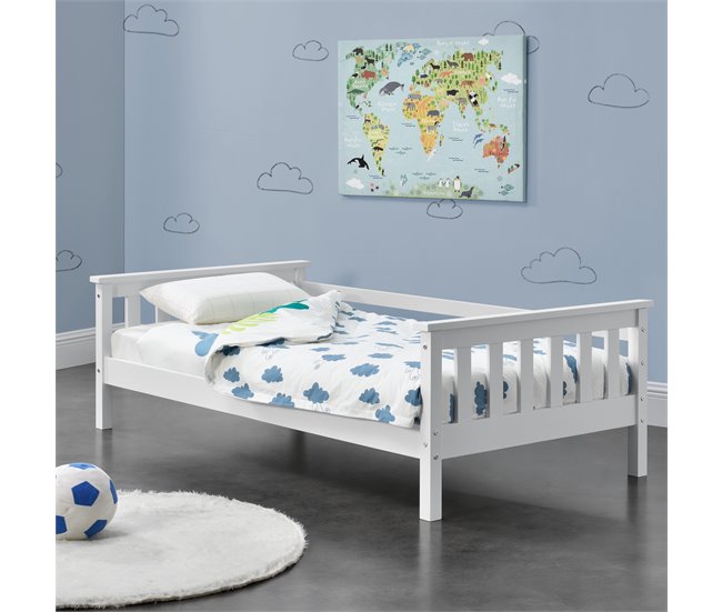  Cama Nuuk para crianças com estrado de ripas e protecção contra quedas 90x168 Branco/ Bege