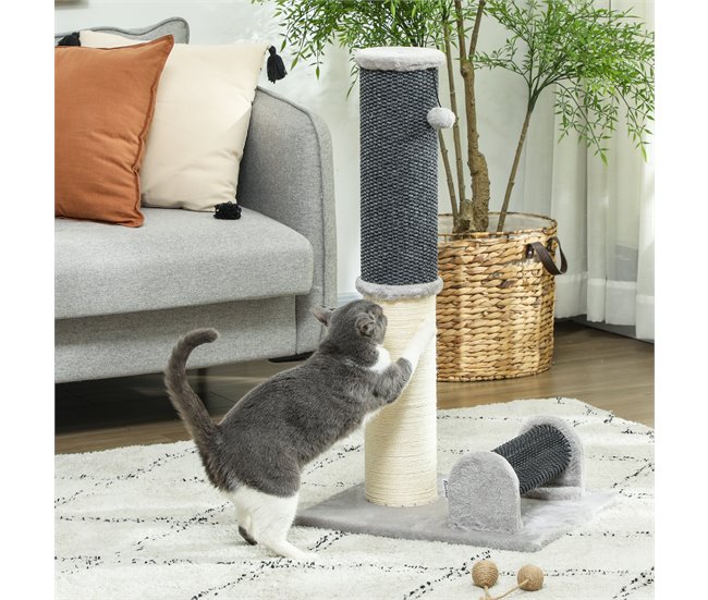 Arranhador para Gatos Aglomerado de Madeira, Poliéster e Sisal Cinza