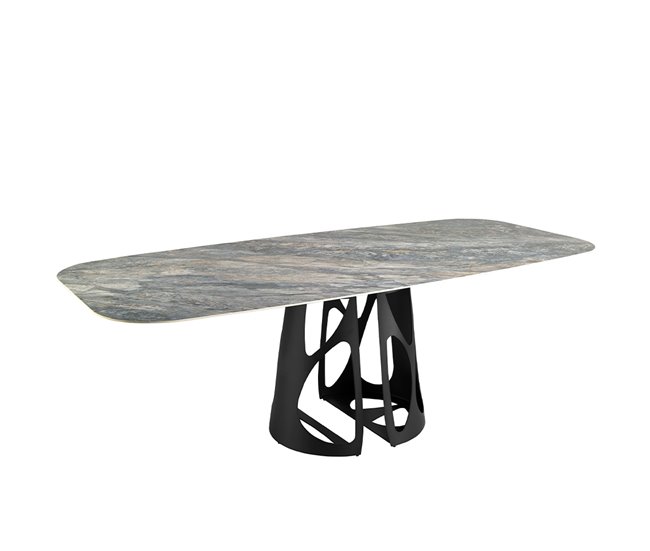 ANGEL CERDA Tabela de jantar barril oval mármore porcelânico e aço preto 238x110 Azul/ Preto