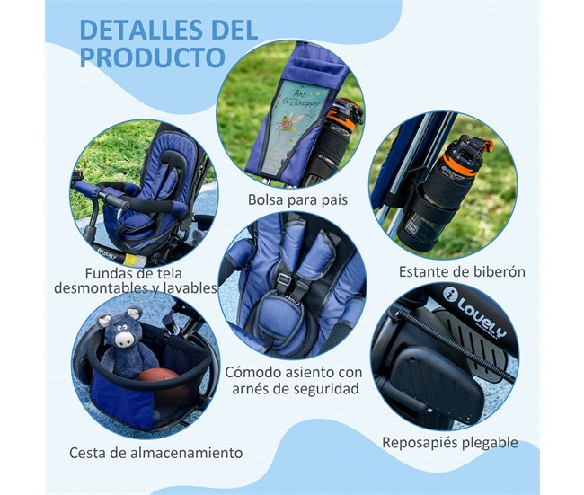 Triciclo para Bebés Metal, plástico e tecido de poliéster HOMCOM Azul