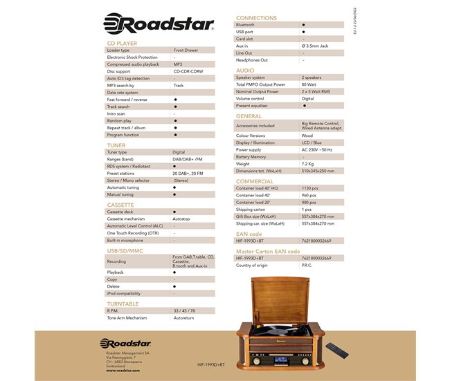 Sistema Micro Roadstar HIF1993DBT Madeira