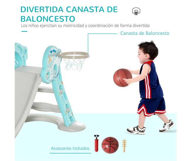 Escorrega Infantil HDPE, PP HOMCOM Cinza Azul