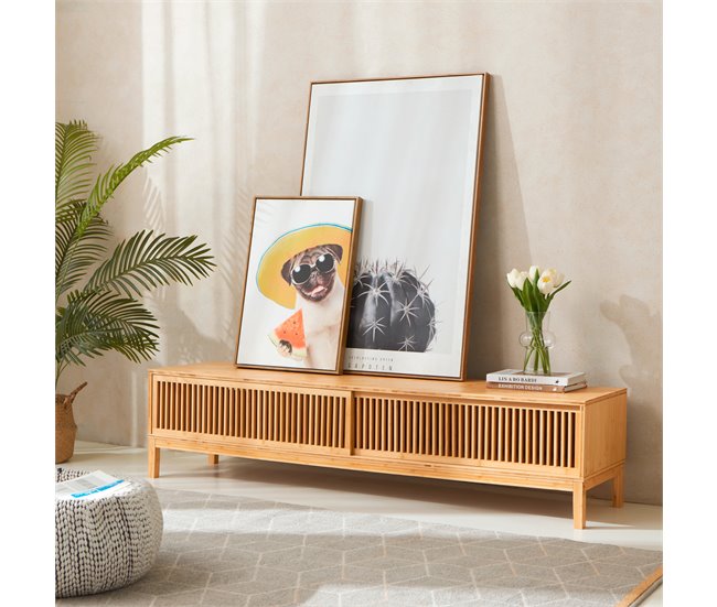 Mesa de TV Videbæk com 2 portas de correr em bambu 140 Natural