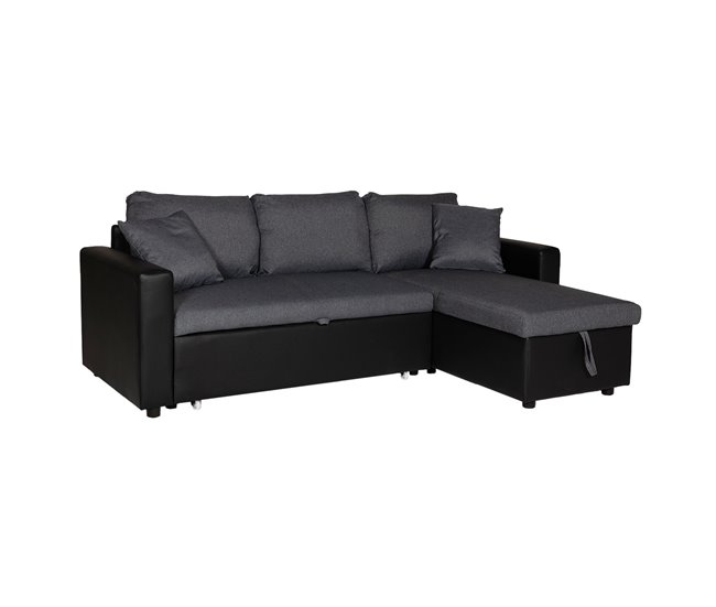 CLARK sofá-cama de canto de 3 lugares em tecido e imitação de couro Preto