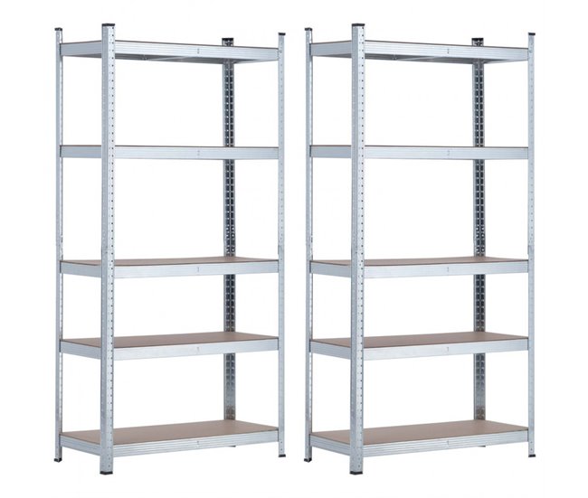 Pack 2 Prateleiras Modulares Galvanizadas com 5 Prateleiras Ajustáveis ​​Thinia Home Cinza