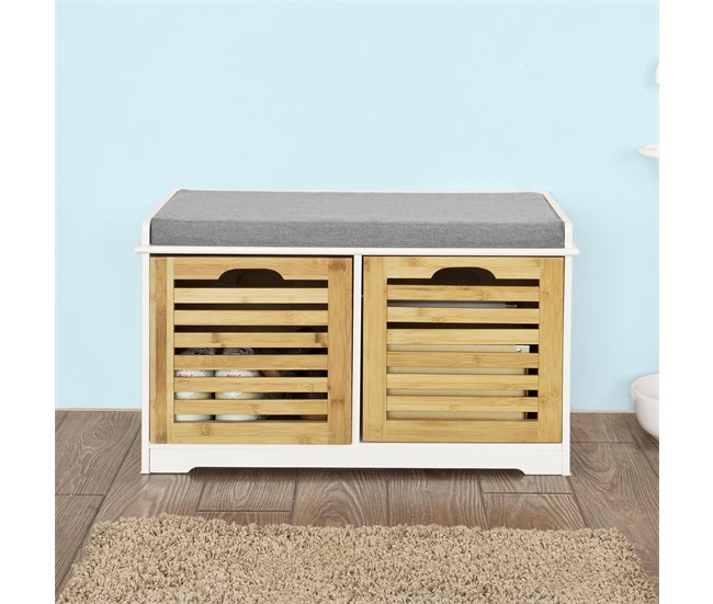 Banco de arrumação com almofadas e 2 cubos FSR23-K-WN SoBuy Natural/ Branco
