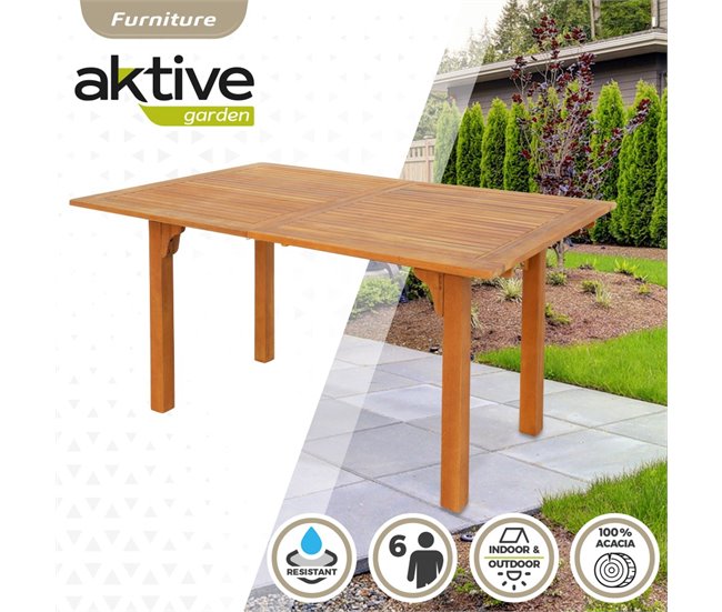 Mesa de jardim rectangular extensível em acácia para 6 pessoas Aktive Madeira