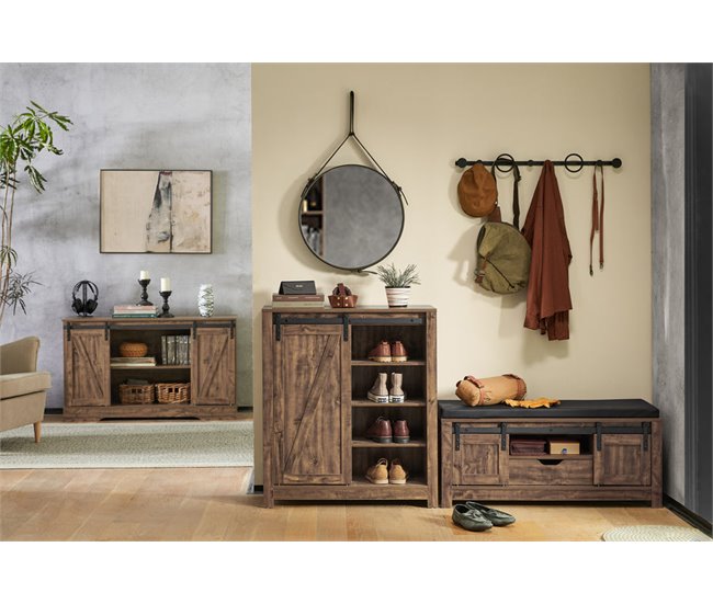 Banco para sapatos com porta de correr FSR118-N SoBuy Madeira