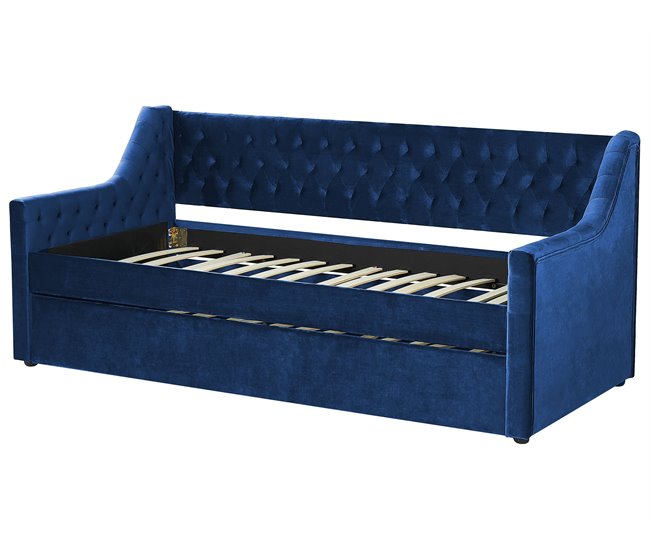 Beliani Cama nido Terciopelo MONTARGIS 91x219 Azul Marino