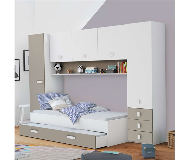 Gaveta de cama arrumada Branco/ Bege