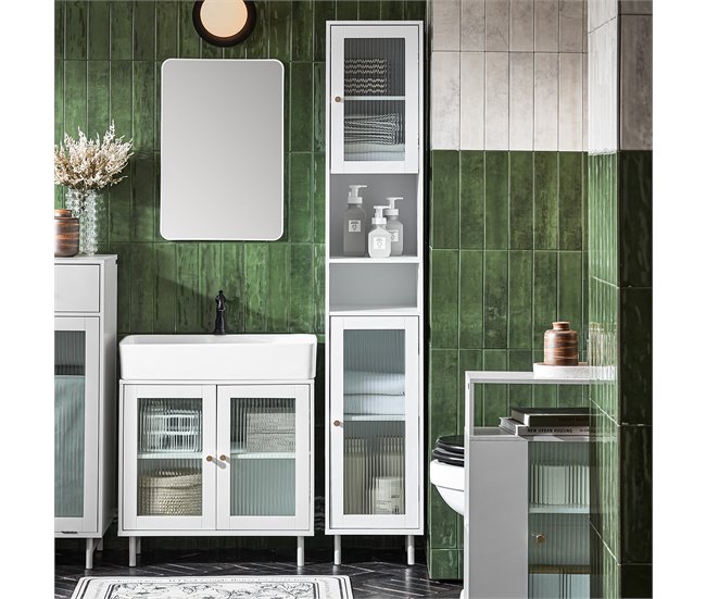 Armário alto de banho com 2 prateleiras e 2 portas BZR118-W SoBuy Branco