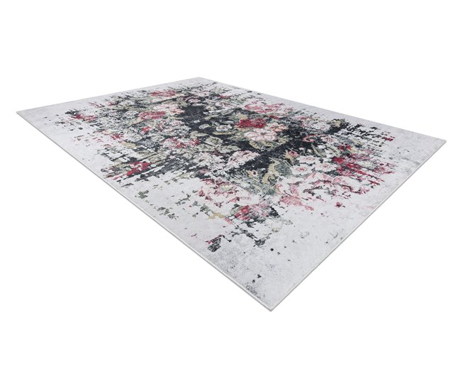 ANDRE 1816D Tapete flores vintage antiderrapante 80x150 Branco/cinza
