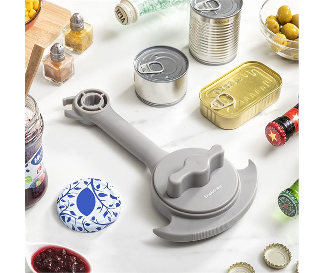 Abre-garrafas Regulável Multifunções para Frascos, Latas e Garrafas Cinza