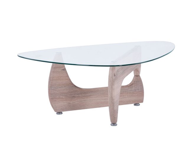 Mesa de Centro Leyna Vidro Transparente e Madeira Clara