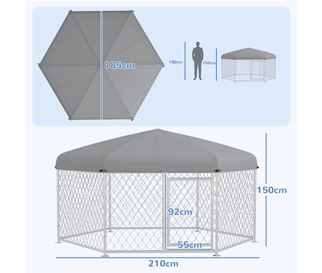 Canil de Exterior Aço galvanizado, tecido Oxford PawHut Prata