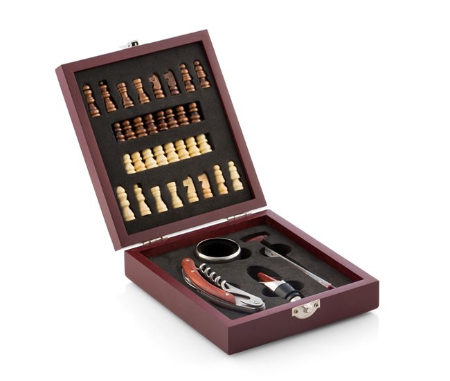 Conjunto de Acessórios para Vinho e Xadrez IG115540 Castanho