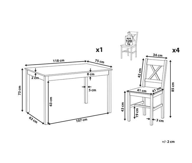 Beliani Conjunto de comedor MOANA Branco