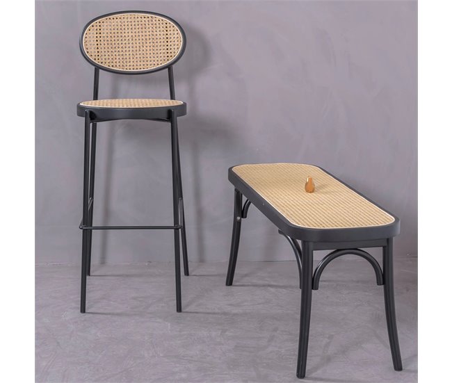 Banqueta vintage com design clássico em rattan natural - North Preto