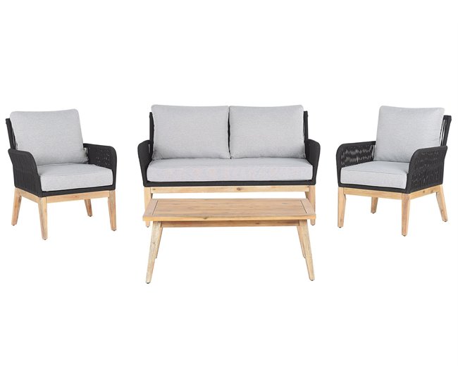 Beliani Conjunto lounge Madeira de acácia MERANO Branco/ Bege
