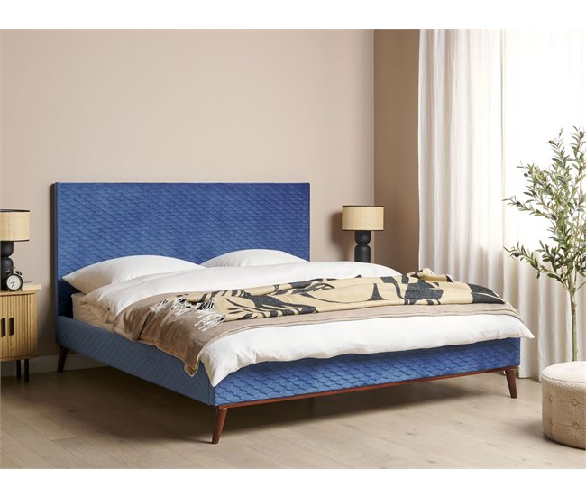 Beliani Cama com estrado Veludo BAYONNE 191x212 Azul