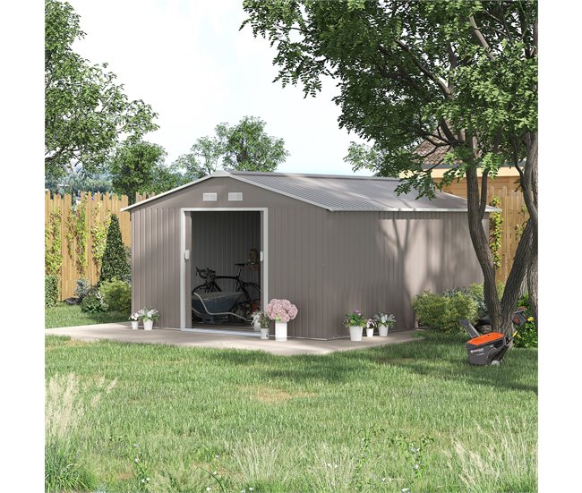 Abrigo e Jardim Metálico Aço galvanizado e PP Outsunny 386 Cinza Claro