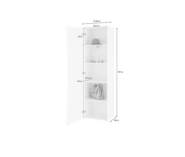 Armário multiuso com 1 porta efeito madeira Branco Brillo