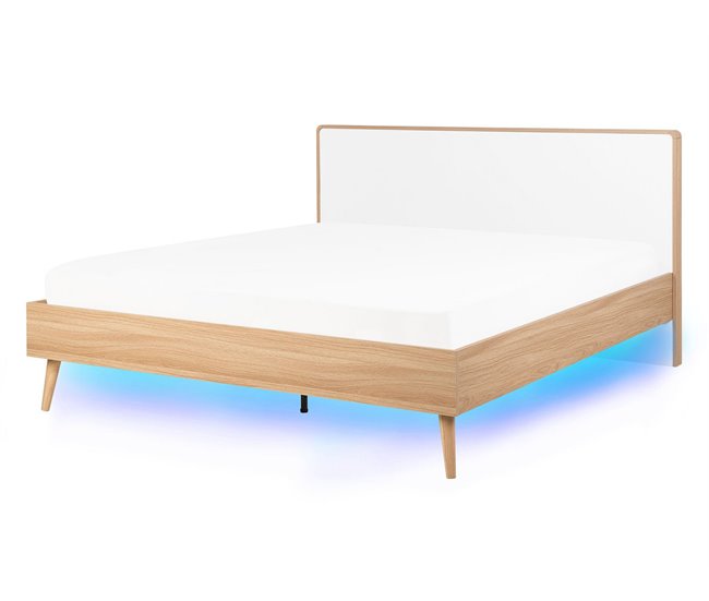 Beliani Cama com LED MDF SERRIS 148x215 Castanho