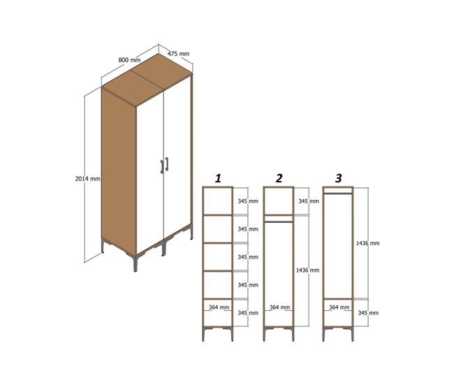 Armário 2 portas com efeito madeira 80 Branco