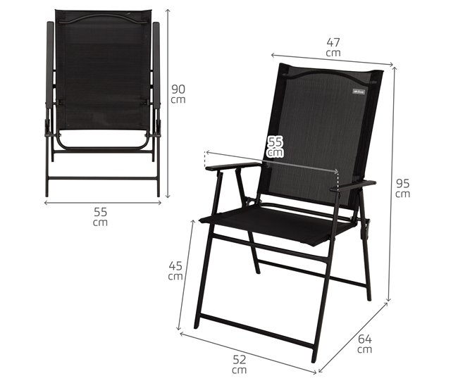 Aktive Pacote de 2 cadeiras de jardim dobráveis finas com braços Preto