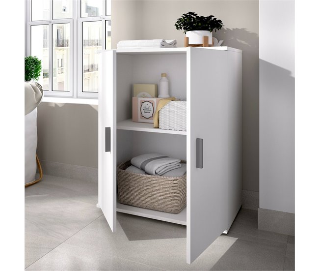 Armário multiuso com 2 portas com efeito madeira Branco