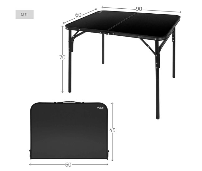 Aktive Mesa de acampamento dobrável preto antiderrapante c/sistema de nivelamento Preto