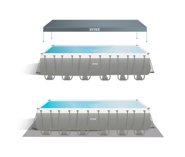 Piscina desmontável Intex 732x366x132 cm deluxe pack + filtro e clorador Cinza