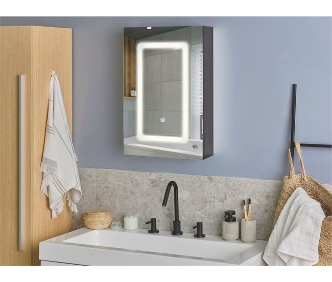 Beliani Mueble de baño con espejo Madera contrachapada CONDOR Preto