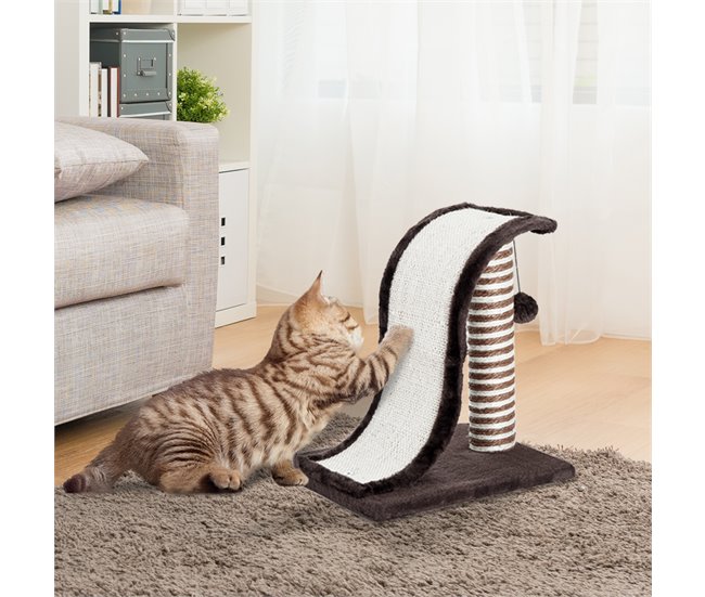 Arranhador para Gatos Aglomerado de Madeira, Pelúcia e Sisal Castanho